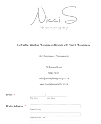 Wedding Photography Contract and Agreement Form