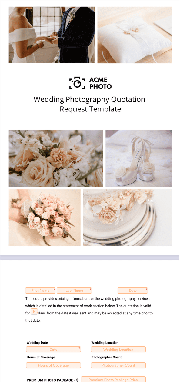 Sign Templates: Wedding Photography Quotation Request