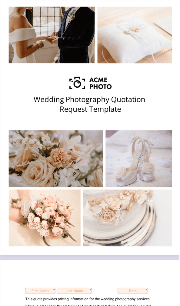 Wedding Photography Quotation Request Template - Sign Templates | Jotform