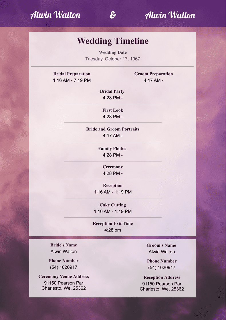 Wedding Photography Schedule Template PDF Templates Jotform