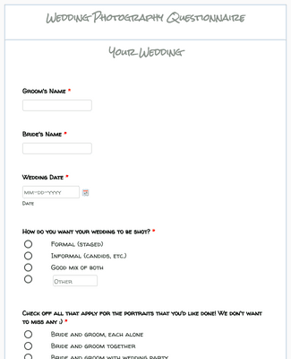 Wedding Photography Survey Form Template | Jotform