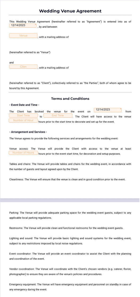 Wedding Venue Contract Sign Templates Jotform