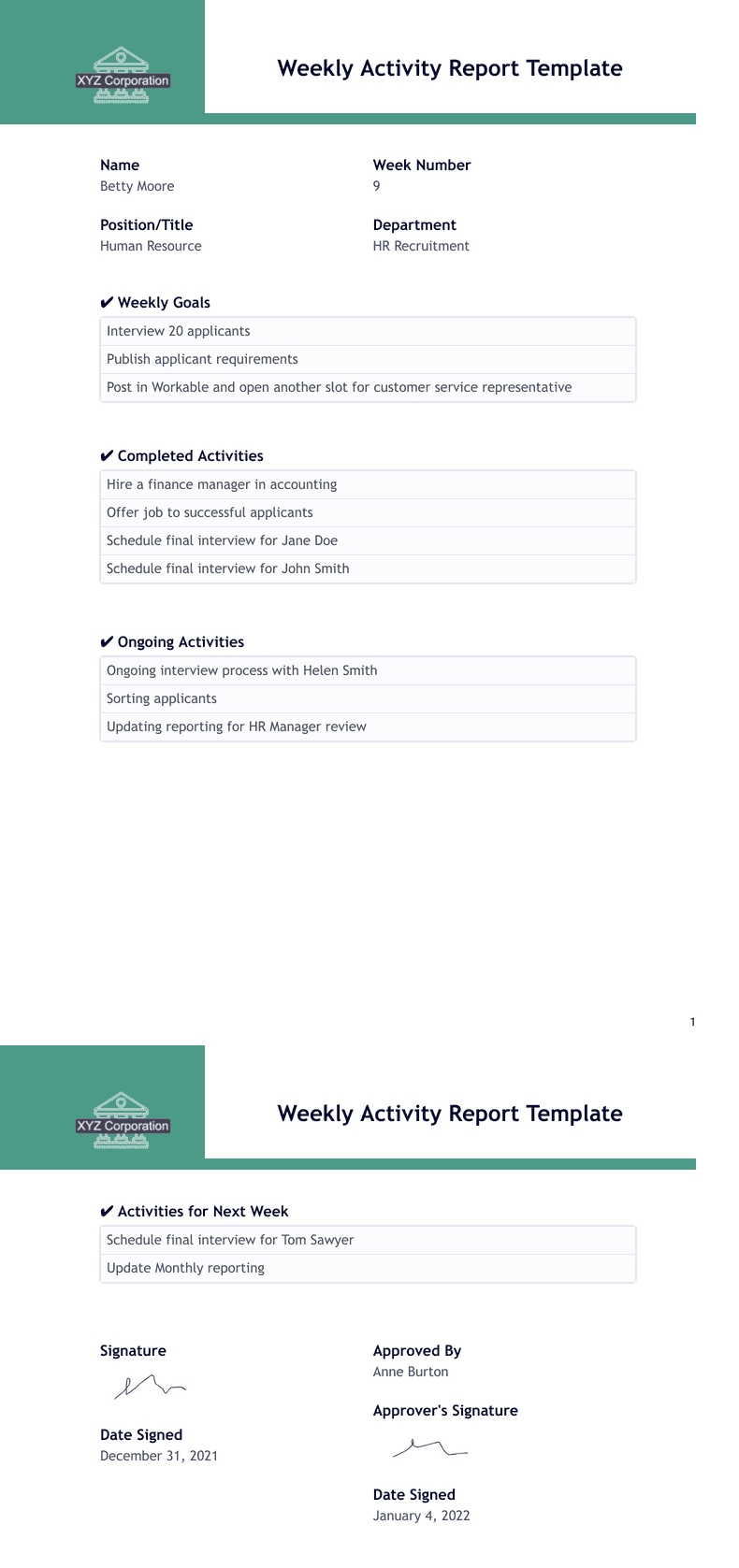 Weekly Activity Report