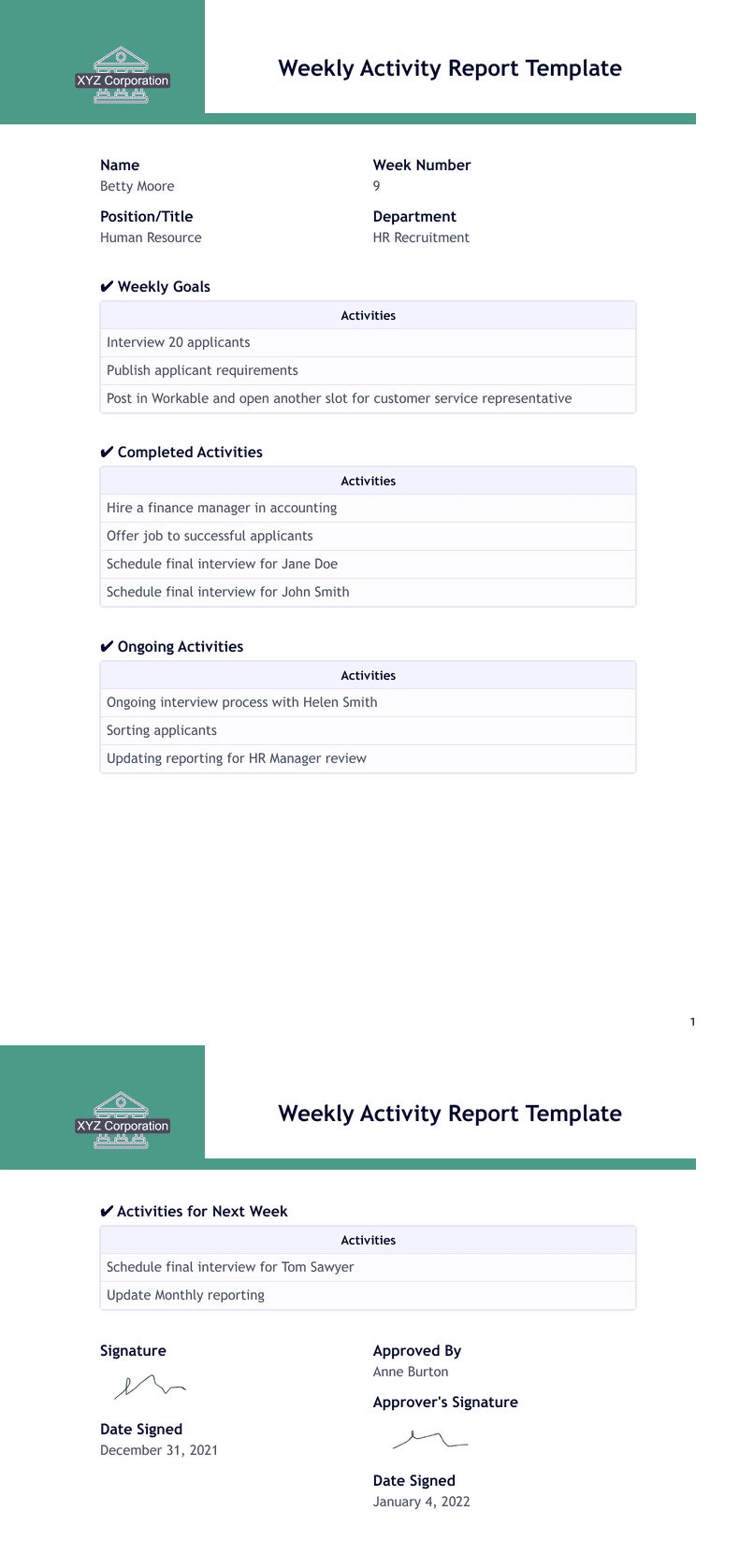 PDF Templates: Weekly Activity Report Template