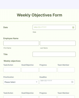 Form Templates: Weekly Objectives Form