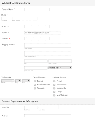 Wholesale Account Application Form