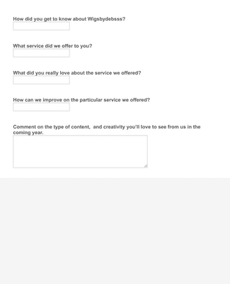 Wigsbydebsss Customers Survey Form