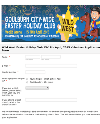 Easter Holiday Club Volunteer Application Form