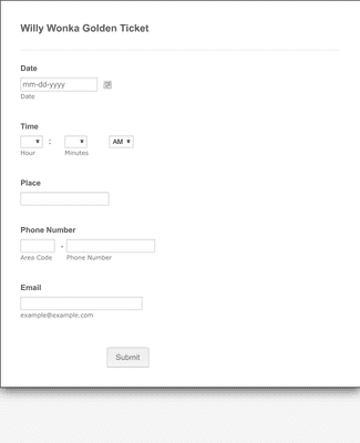 Form Templates: Willy Wonka Golden Ticket