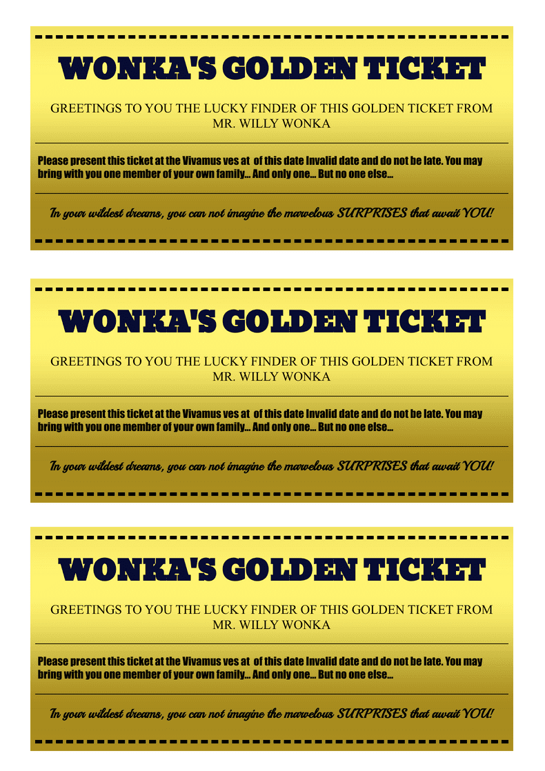 PDF Templates: Willy Wonka Golden Ticket Template
