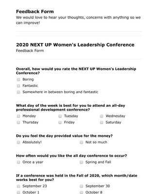 Form Templates: Womens Leadership Conference Feedback Form