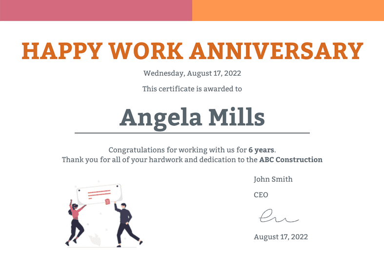 Work Anniversary Certificate Template PDF Templates Jotform Work Anniversary Certificate Template PDF Templates Jotform