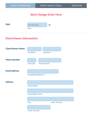 Work Change Order Form
