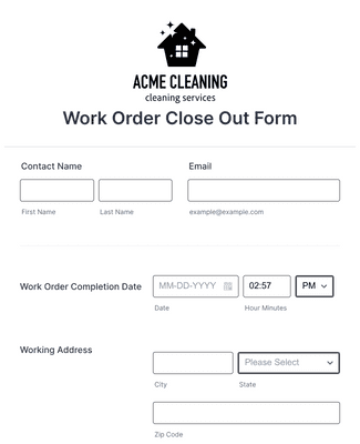 Work Order Close Out Form