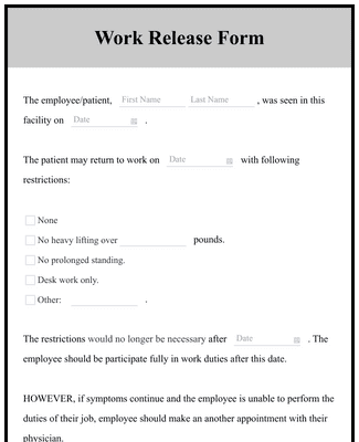 Form Templates: Work Release Form