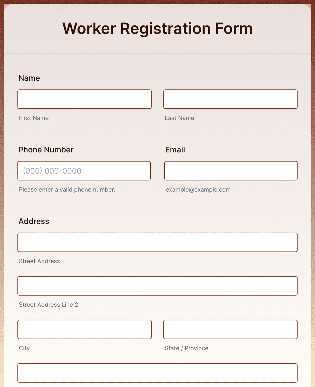 Worker Registration Form Template | Jotform