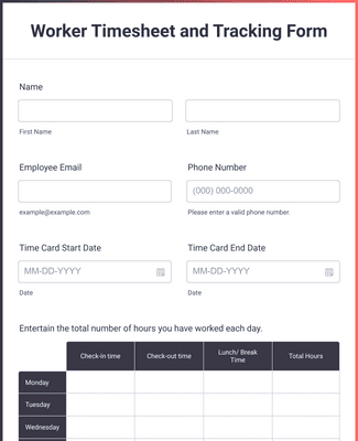 Form Templates: Worker Timesheet And Tracking Form
