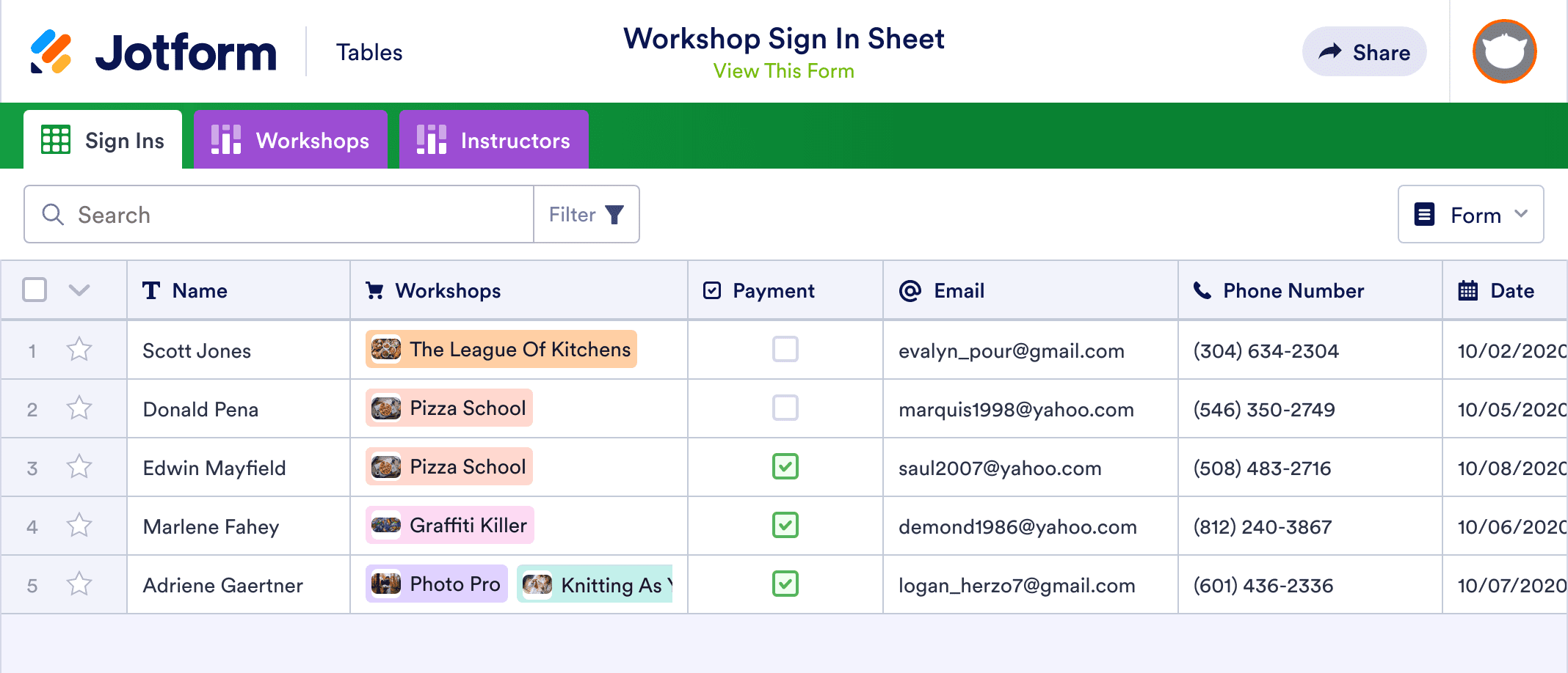Workshop Sign In Sheet