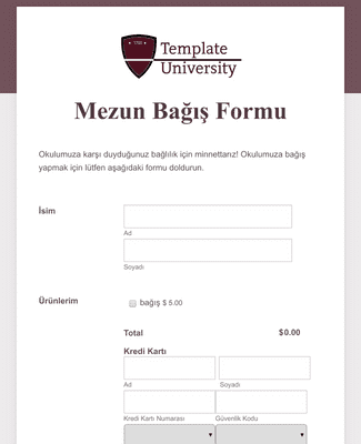 Form Templates: WorldPay US Mezun Bağış Formu