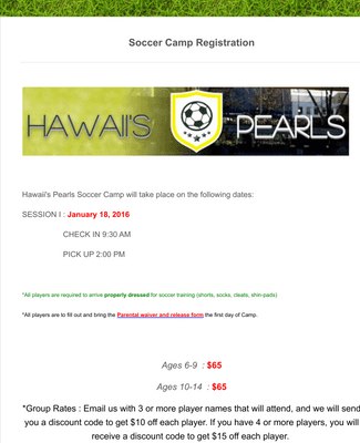 Youth Soccer Camp Registration Form