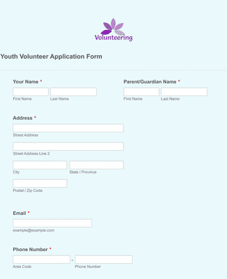 Form Templates: Youth Volunteer Application Form