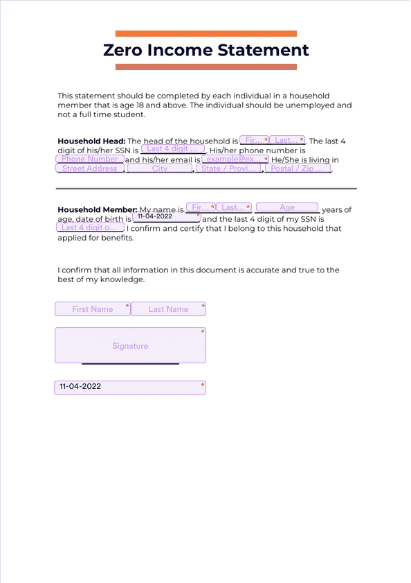 Zero Income Statement Template