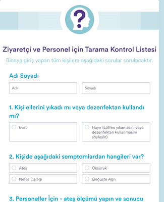 Ziyaretçi ve Personel için Tarama Kontrol Listesi Form Şablonu Jotform