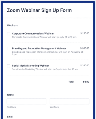 Form Templates: Zoom Webinar Sign Up Form
