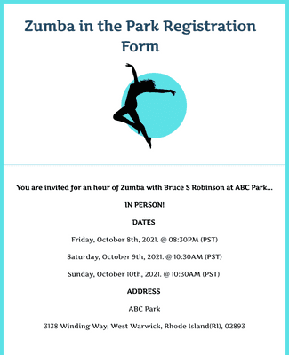 Form Templates: Zumba in the Park Registration Form
