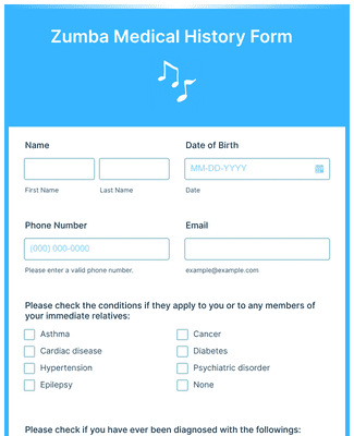 Form Templates: Zumba Medical History Form