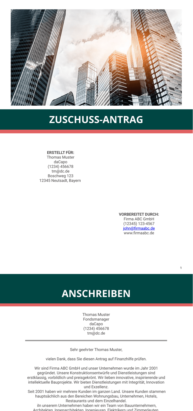 PDF Templates: Zuschuss Antrag