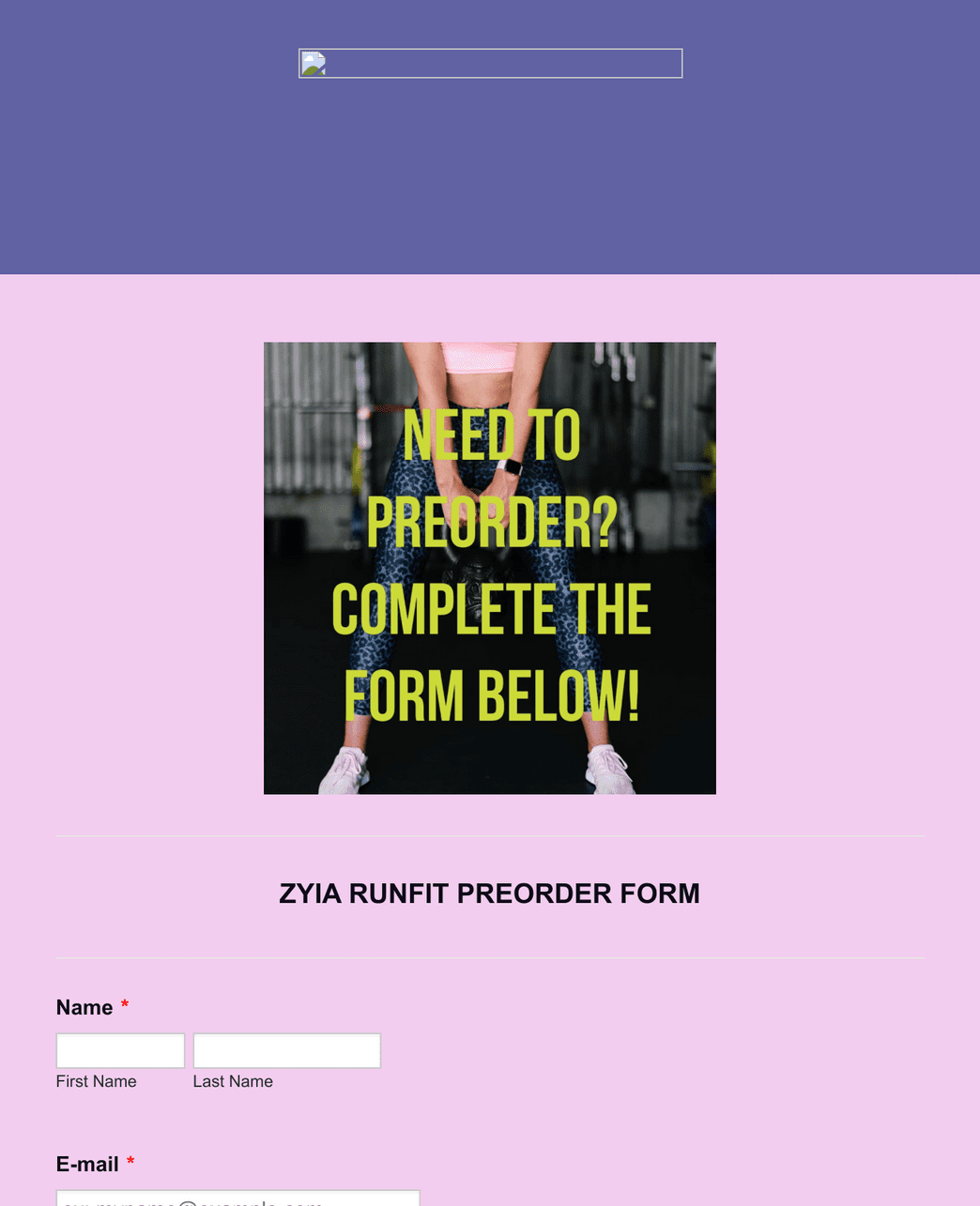 Zyia RunFit PreOrder Form Template Jotform